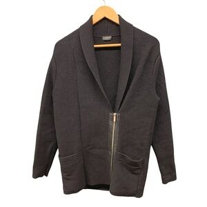 Club Monaco Cardigan Women's XS Black Wool Knit Italian Yarn Zip V-Neck Sweater